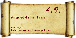 Argyelán Irma névjegykártya